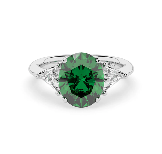 Anello Ama Donna Colore in Oro bianco Smeraldo sintetico 3.70 Ct AMA-AN-C3020-16-1-13-LG-S-OV - AMA-AN-C3020-16-1-13-LG-S-OV